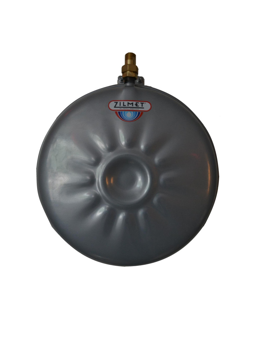 Zilmet 2.1 Gallon Flat Hydronic Expansion Tank, Round, Closed Loop, with Mounting Bracket and Tank Union, 1/2" NPT