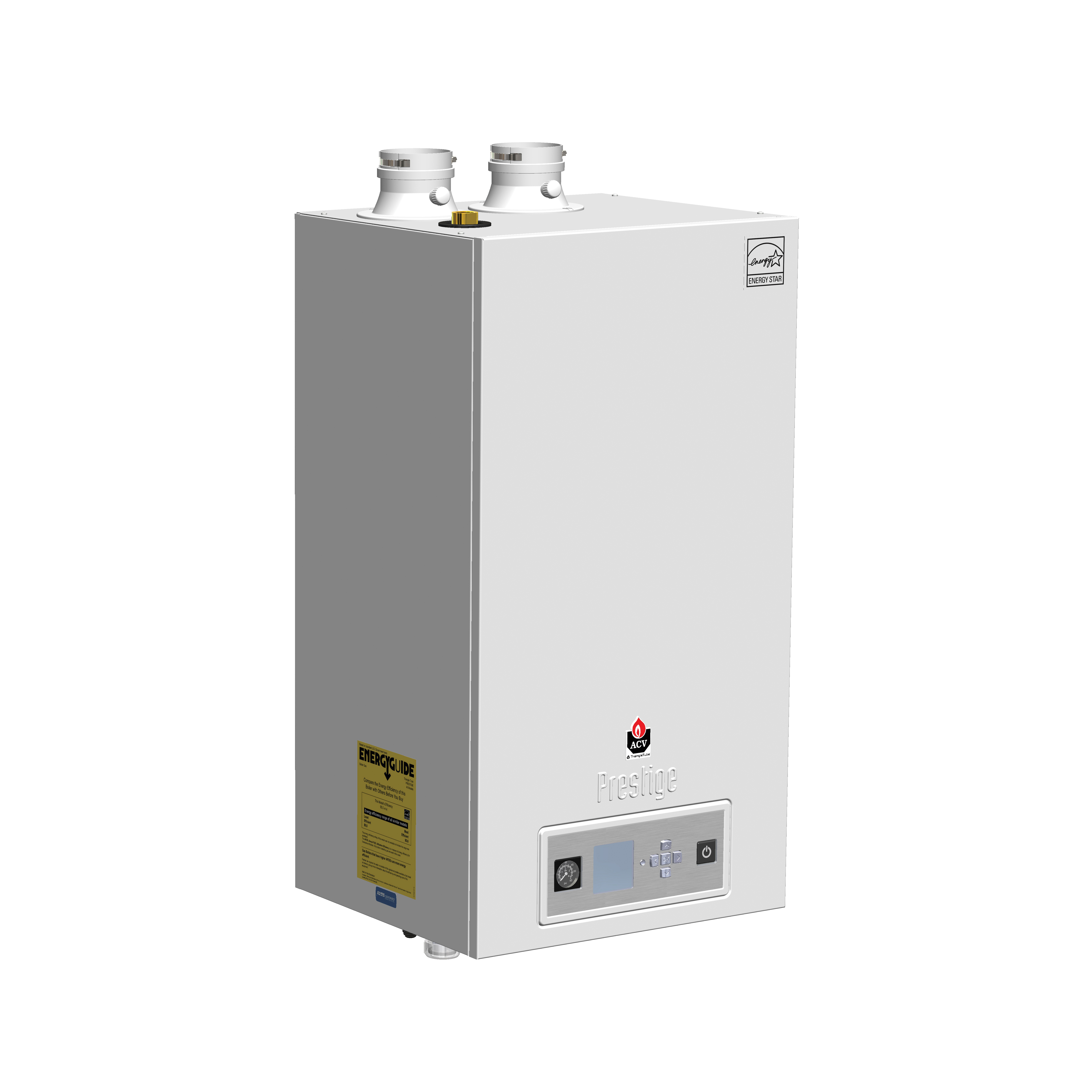 ACV PA175 Prestige™ Solo High Efficiency Condensing Gas Boiler, Liquid Propane/Natural Gas Fuel, 134000 Btu/hr Net IBR, 170000 Btu/hr Input, Direct Vent, Stainless Steel Housing, Electronic Spark Ignition, Domestic