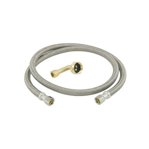 BrassCraft® Speedi Plumb® PLUS B1-72DW12 D Flexible Braided Water Dishwasher Connector With 3/4 in Garden Hose Elbow, 3/8 in, Compression, 72 in L, 125 psi, Polymer, Domestic