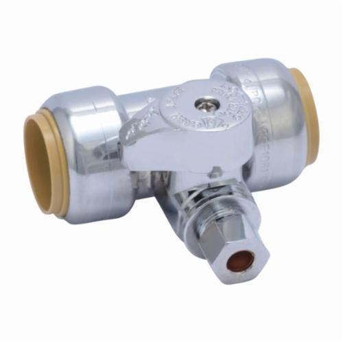 Sharkbite® 24985 1/4 Turn Tee Stop, 3/4 x 3/4 x 1/4 in Nominal, SB x SB x Compression End Style, 200 psi Pressure, Brass Body, Import