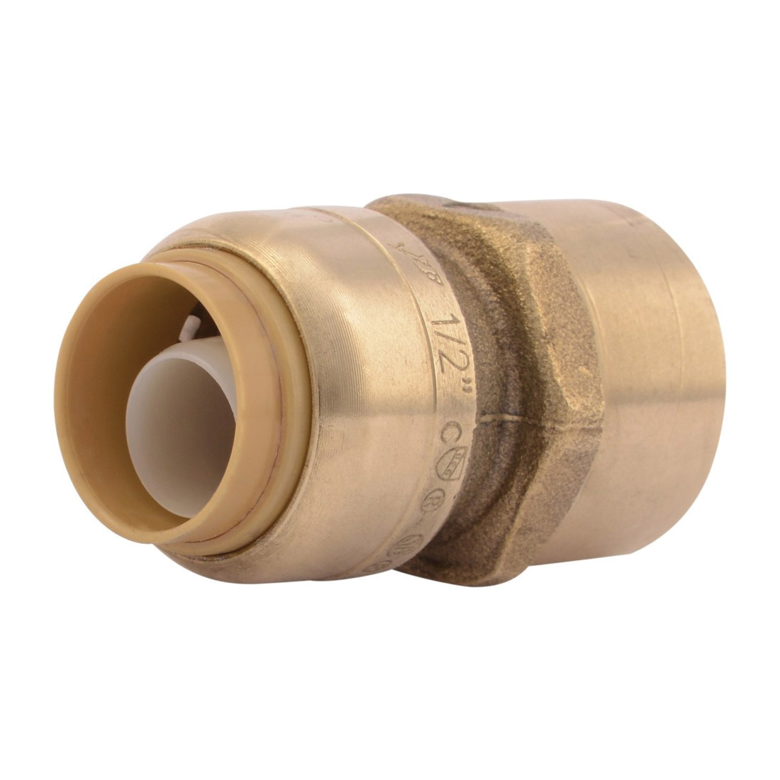 Sharkbite® U072LF Straight Female Connector, 1/2 in Nominal, Push-Fit x FNPT End Style, Brass, Import