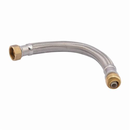 Sharkbite® U3088FLEX12LF Flexible Braided Water Heater Connector, 3/4 in, FNPT x SB, 12 in L, 200 psi, Stainless Steel, Import