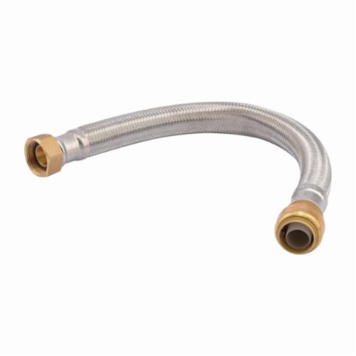 Sharkbite® U3088FLEX15LF Flexible Braided Water Heater Connector, 3/4 in, FNPT x SB, 15 in L, 200 psi, Stainless Steel, Import