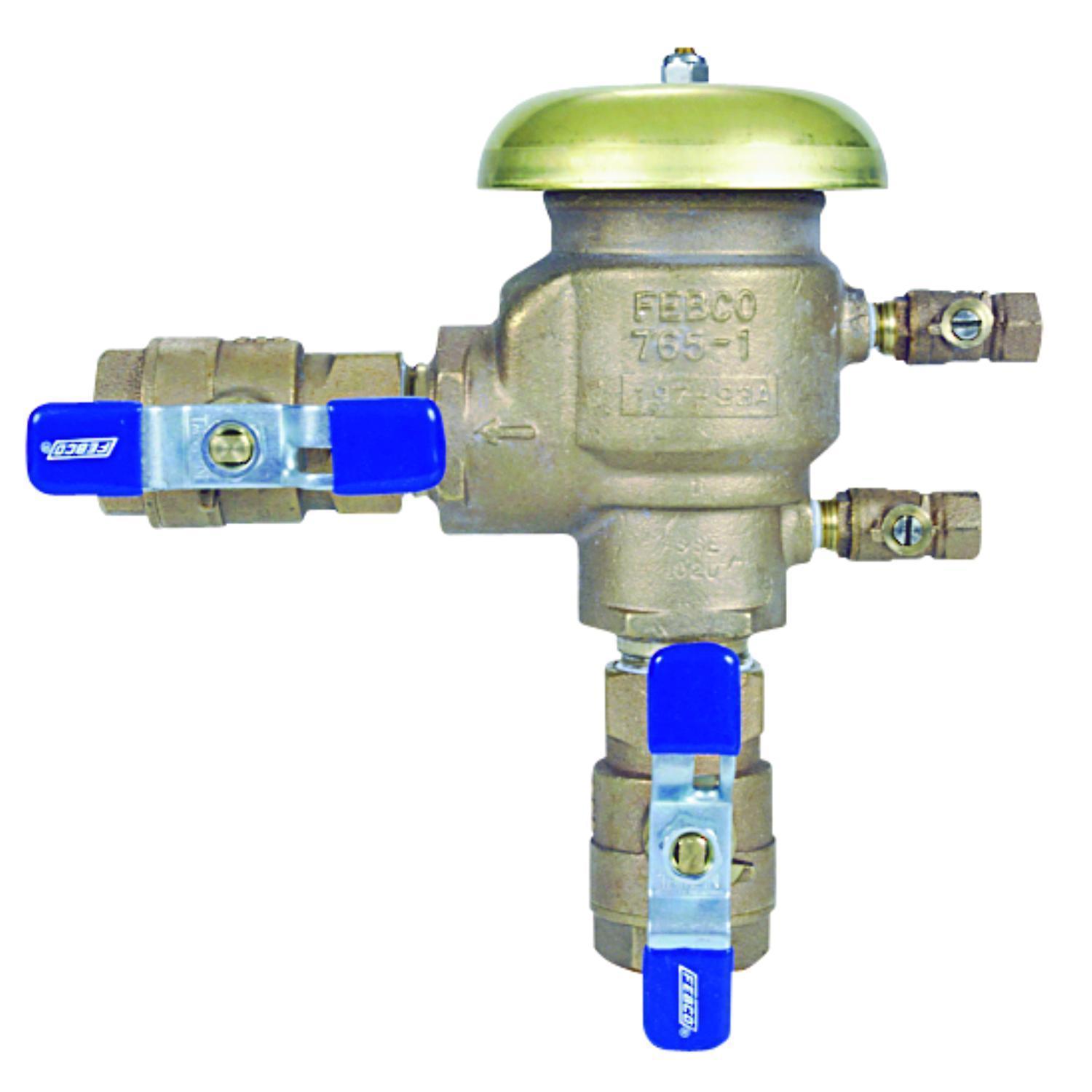Febco® 765DBV Pressure Vacuum Breaker With Quarter Turn Ball Valve Shutoff, 3/4 in Nominal, NPT End Style, Bronze Body, Import
