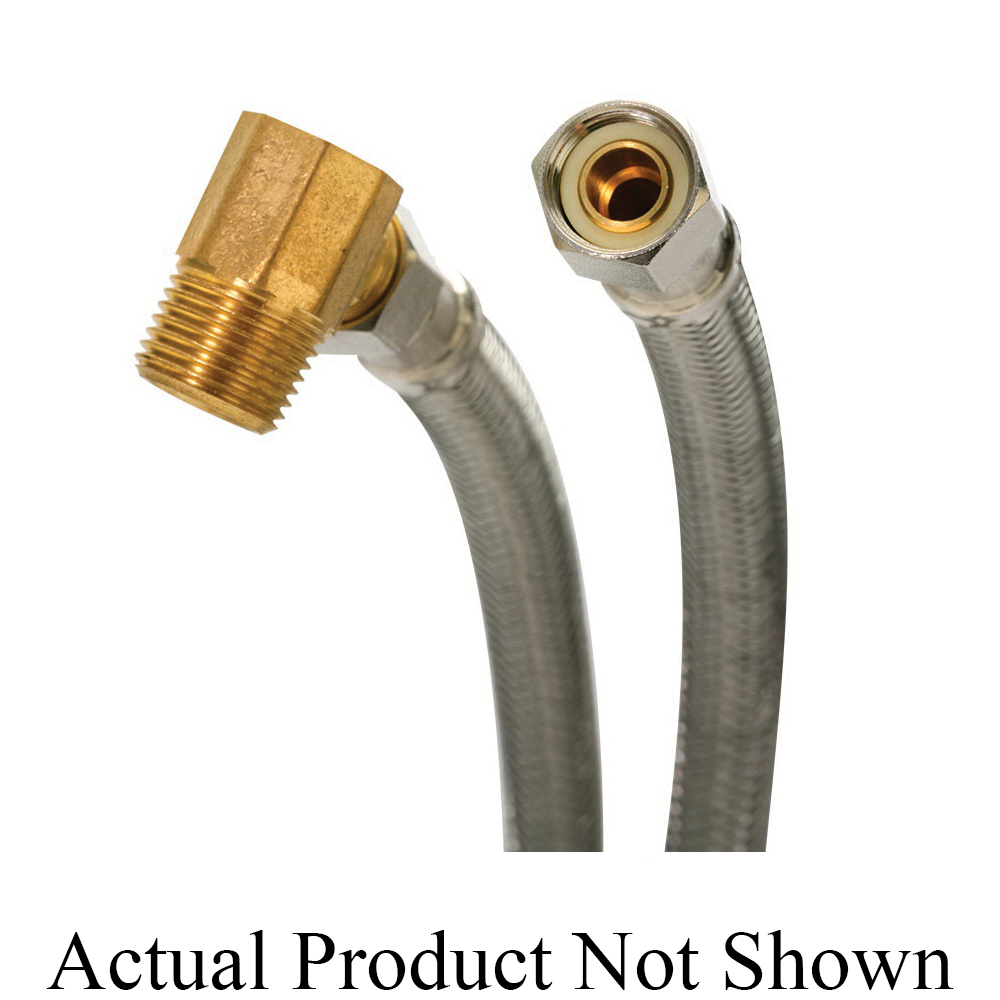 Fluidmaster® B6W72 Braided Dishwasher Water Supply Connector With 3/8 in MNPT Elbow, 3/8 in Nominal, Compression End Style, 72 in L, Stainless Steel, Import