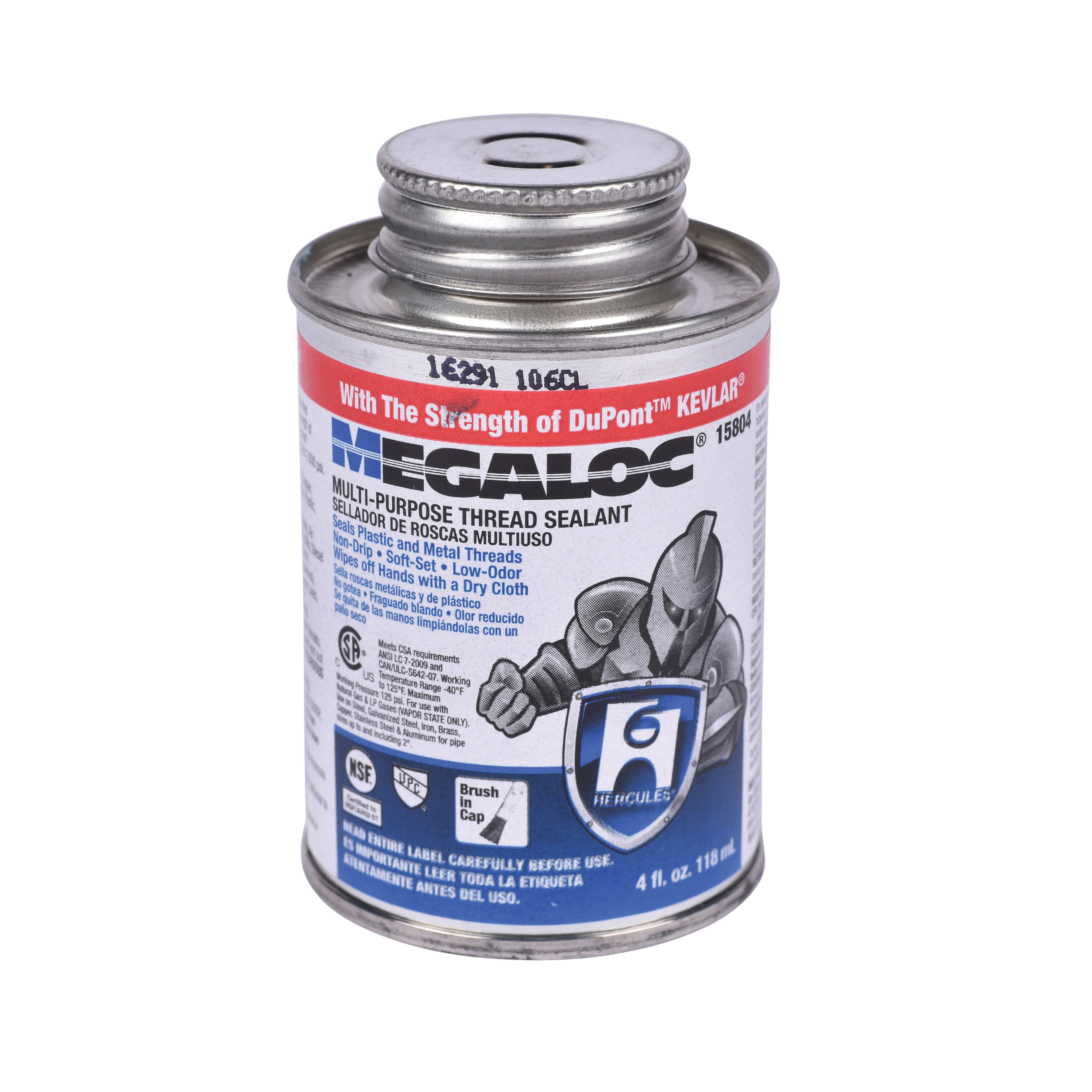 Hercules® Megaloc® 15804 High Performance Multi-Purpose Pipe Thread Sealant, 4 oz Screw Cap Can with Brush, Blue