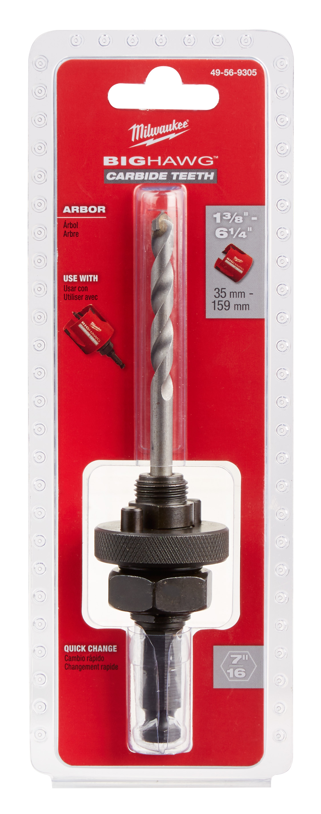 Milwaukee® BIG HAWG™ 49-56-9305 Hole Saw Arbor, 7/16 in Arbor, 7/16 in Pilot Drill, Steel