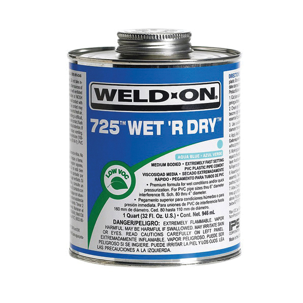 Weld-On® 725™ Wet R Dry™ 10166 Extremely Low VOC Medium Body Solvent Cement With Applicator Cap, 1 pt Container