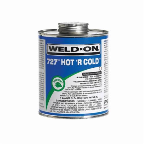 Weld-On® 727™ Hot 'R Cold™ 10842 Low VOC Medium Body PVC Speciality Cement With Applicator Cap, 1 pt Container, Clear