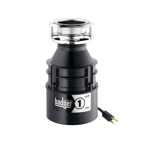 Insinkerator® 76039A Badger® 1 Continuous Feed Garbage Disposal With Cord, 1-1/2 in Drain, 1/3 hp, 120 VAC, 1725 rpm Grinding, 26 oz Grinding Chamber, Domestic