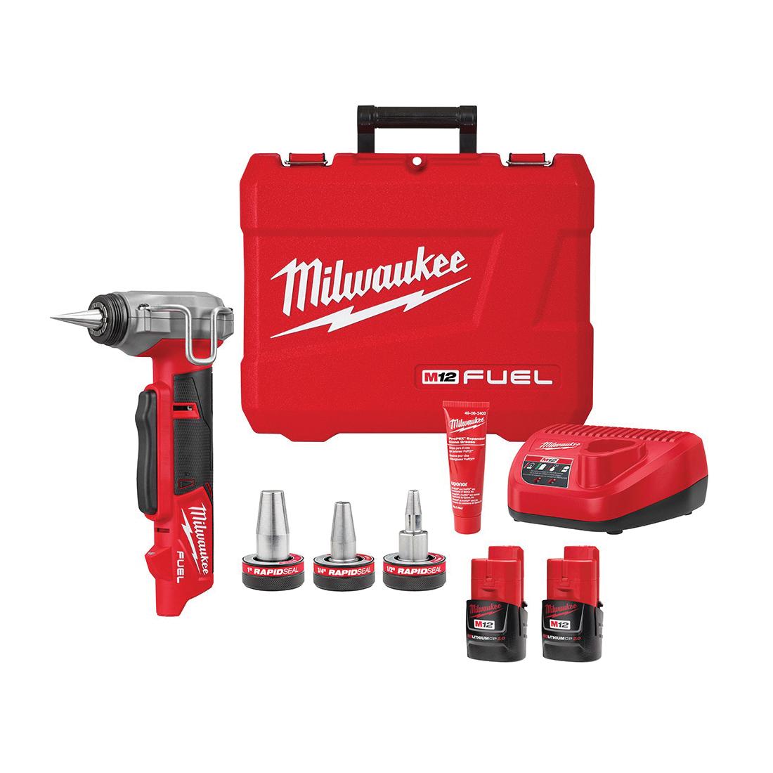 Milwaukee® 2532-22 M12 FUEL™ ProPEX® Expander Kit With RAPID SEAL™ ProPEX® 1/2 to 1 in Expander Heads, 3/8 to 1 in Expansion Tool Pipe, 12 V, Lithium-Ion Battery