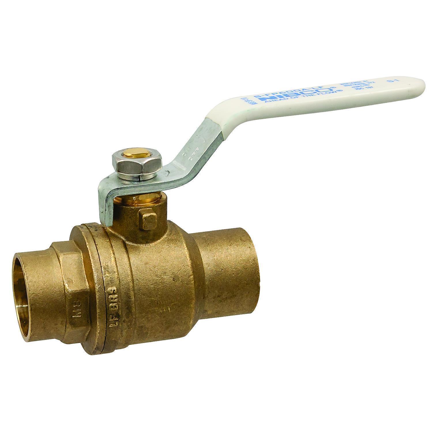 NIBCO® NJ998XB S-FP-600A-LF 2-Piece Ball Valve, 1-1/4 in Nominal, Solder Female Cup End Style, Brass Body, Full Port, Fluorocarbon/PTFE Softgoods, Import