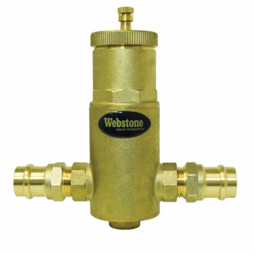 Webstone Pro-Connect Press™ 78004 Air Separator With Removable Vent Head and Coalescing Medium, 1 in Nominal, Press Connection, 150 psi Working, Brass, Import