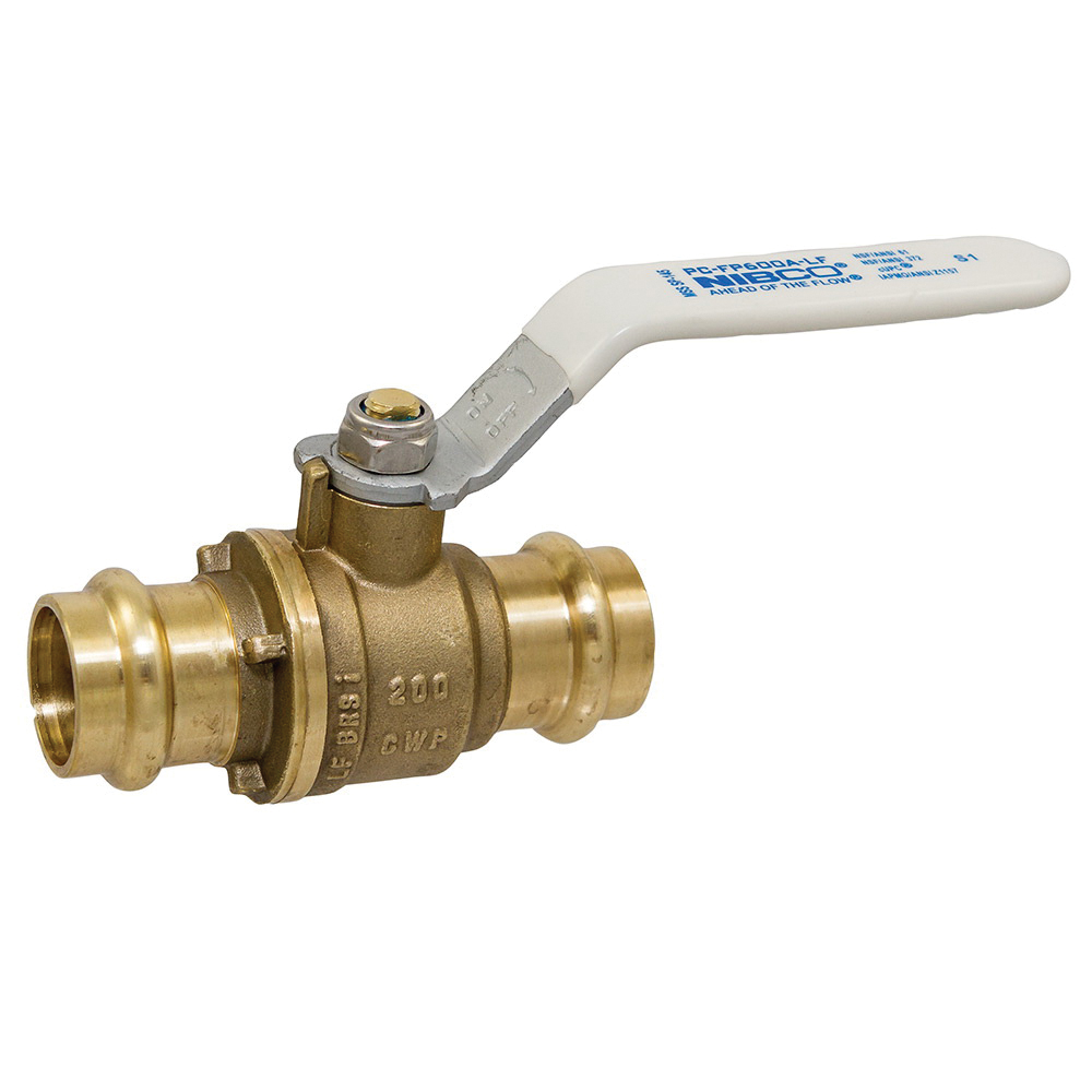 NIBCO® NF998XB PC-FP-600A-LF 2-Piece Ball Valve, 1-1/4 in Nominal, Female Press End Style, Copper Alloy Body, Full Port, EPDM/PTFE Softgoods, Import