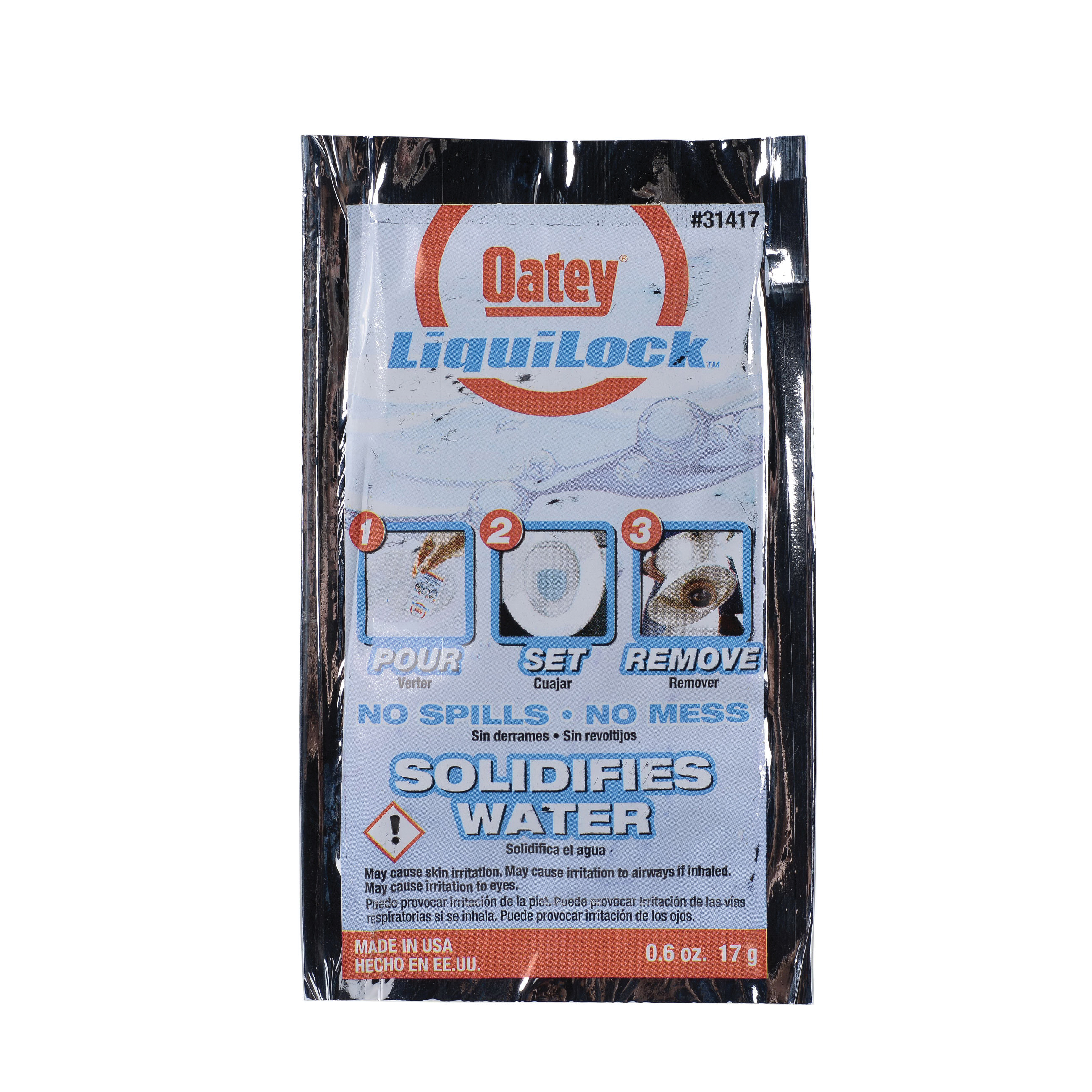 Oatey® Liquilock™ 31417 Toilet Gel, 0.6 oz Pack, Powder Form, Acetic Acid Odor/Scent, White