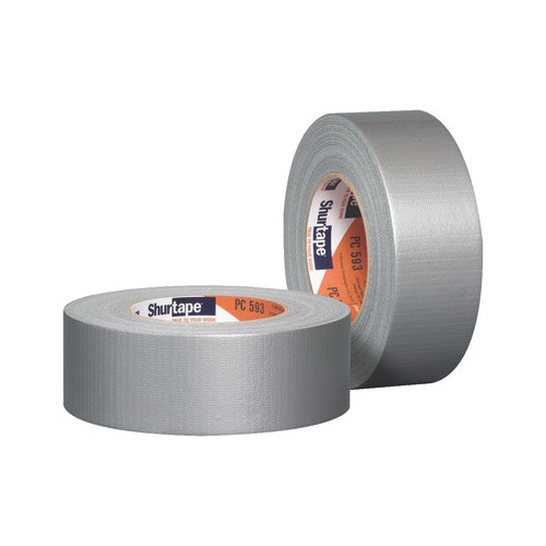 Shurtape® 208479 PC 600S All Purpose Grade Co-Extruded Conformable Duct Tape, 55 m L x 48 mm W, 9 mil THK, Rubber Adhesive, Polyethylene Film with Cloth Carrier Backing, Silver