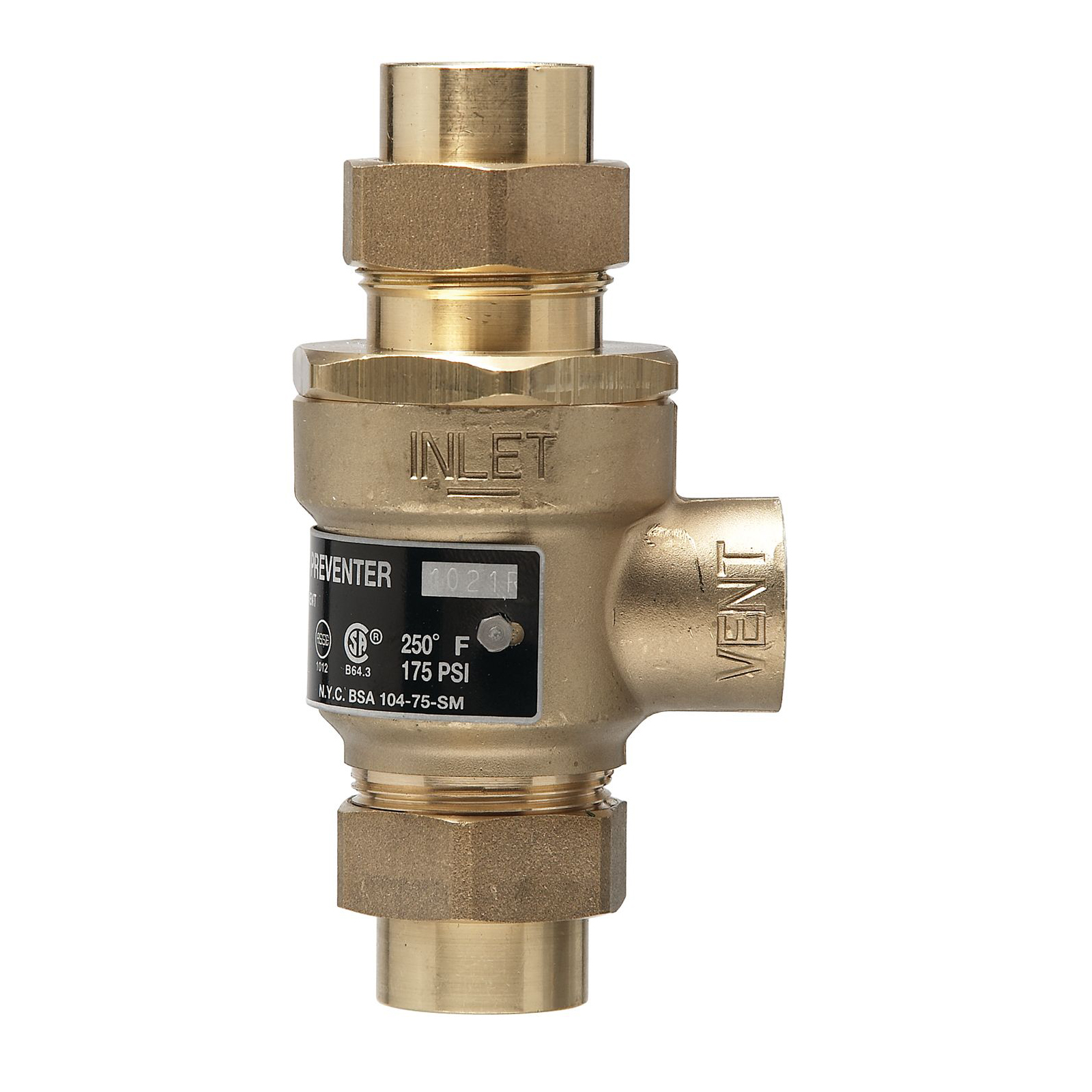 WATTS® 0061935 9D M3 Backflow Preventer, 1/2 in Nominal, Union FNPT x Union Joint End Style, Forged Brass Body, Dual Check, Domestic