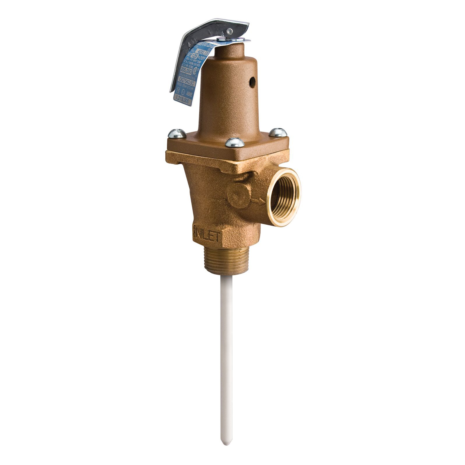 WATTS® 0158774 40 Series Automatic Reseating Temperature/Pressure Relief Valve, 3/4 in Nominal, MNPT x FNPT End Style, 150 psi Pressure, Bronze Body, Domestic