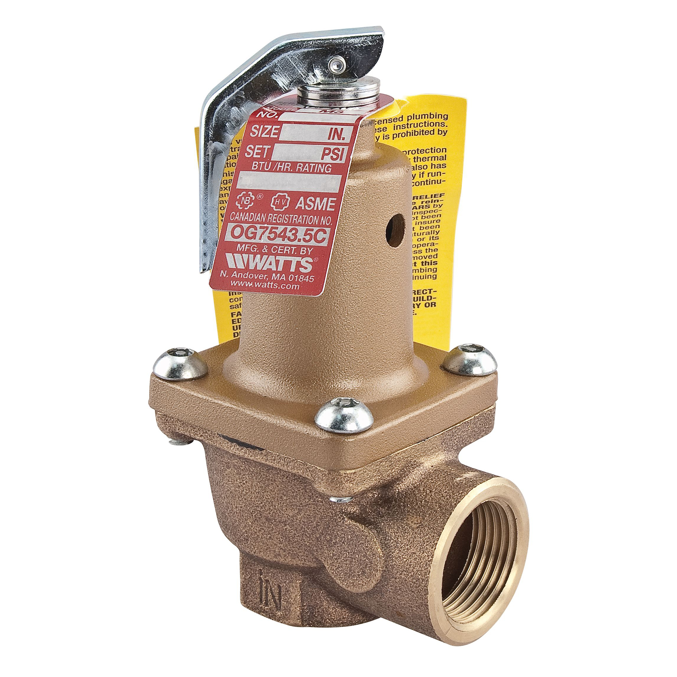 WATTS® 0274428 174A-030 Pressure Relief Valve, 3/4 in Nominal, FNPT End Style, 30 psi Pressure, Bronze Body, Domestic