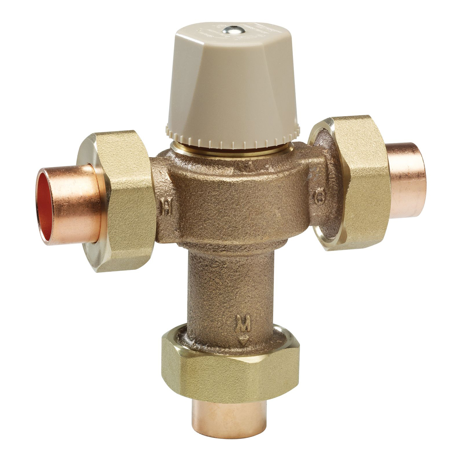 WATTS® 0559115 LFMMVM1-US Thermostatic Mixing Valve, 1/2 in Nominal, Solder End Style, 150 psi Pressure, 0.5 to 20 gpm Flow, Copper Silicon Alloy Body, Domestic