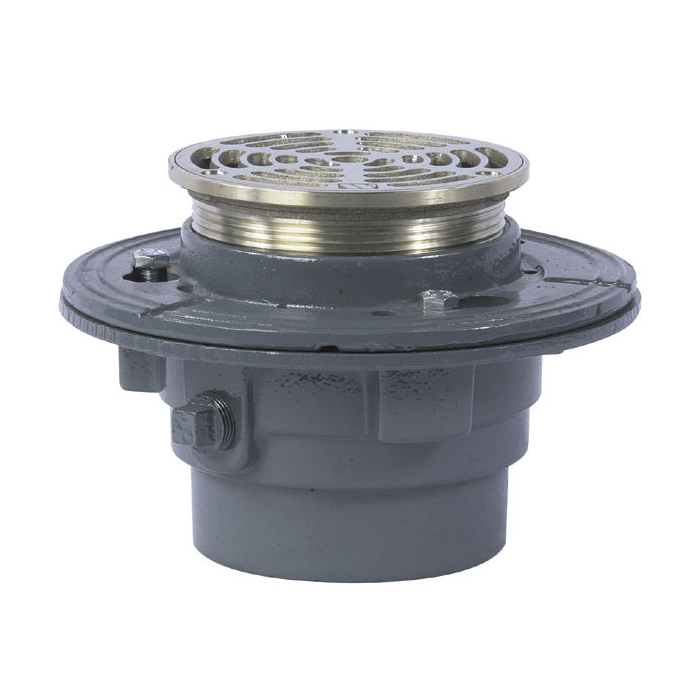WATTS® FD-102-A5 Floor Drain, 2 in Outlet, No-Hub Connection, 13/16 x 3-1/4 in Nickel Bronze Grid, Cast Iron Drain, Import