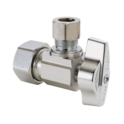 BrassCraft® KTCR19X C KT™ 1/4 Turn Angle Ball Stop, 1/2 x 3/8 in Nominal, Compression, 125 psi, Brass Body, Polished Chrome, Domestic