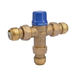 Sharkbite® Heatguard® 24505 HG110-D Thermostatic Mixing Valve, 3/4 in Nominal, Push-Fit End Style, 145 psi Pressure, Brass Body, Import