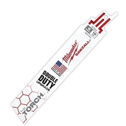 Milwaukee® SAWZALL® The Torch™ 48-00-5784 Demolition Straight Back Reciprocating Saw Blade, 6 in L x 1 in W, 18 TPI, Bi-Metal Body, Universal/Toothed Edge Tang