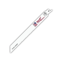 Milwaukee® SAWZALL® 48-00-5093 Straight Back Thin Kerf Reciprocating Saw Blade, 8 in L x 3/4 in W, 8/12 TPI, Bi-Metal Body, Universal/Toothed Edge Tang
