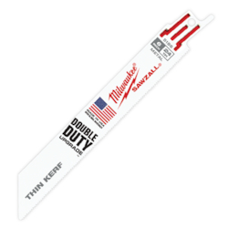 Milwaukee® SAWZALL® 48-00-5186 Double Duty Straight Back Thin Kerf Reciprocating Saw Blade, 6 in L x 3/4 in W, 24 TPI, Bi-Metal Body, Universal/Toothed Edge Tang