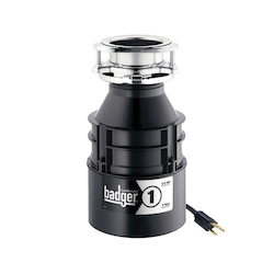 Insinkerator® 76039A Badger® 1 Continuous Feed Garbage Disposal With Cord, 1-1/2 in Drain, 1/3 hp, 120 VAC, 1725 rpm Grinding, 26 oz Grinding Chamber, Domestic