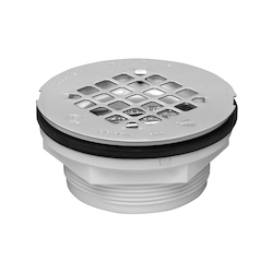 Oatey® 42099 101 Shower Drain With Stainless Steel Strainer, 2 in Nominal, No Caulk/Solvent Weld Connection, 4-1/4 in Stainless Steel Grid, PVC Drain, Domestic